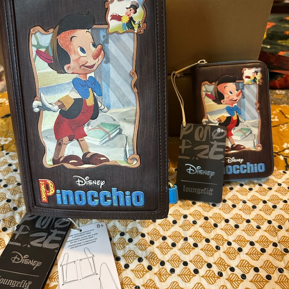 NWT Loungefly Pinocchio Storybook Convertible BP/Crossbody and Wallet Set